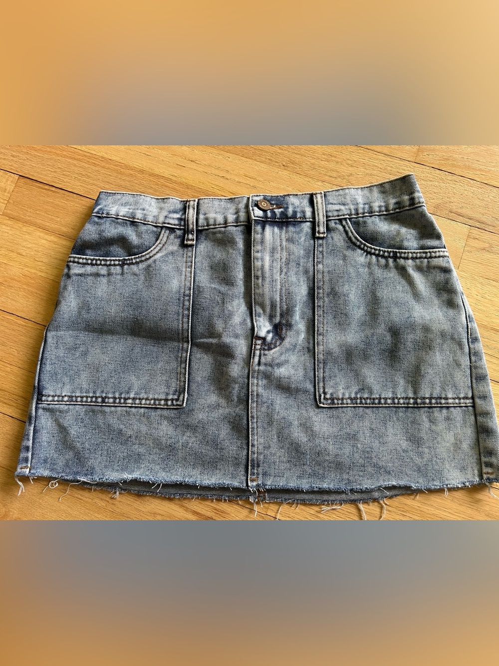 Sincerely Jules Utility Denim Mini Skirt Raw Hem Elastic Waist Y2K 30